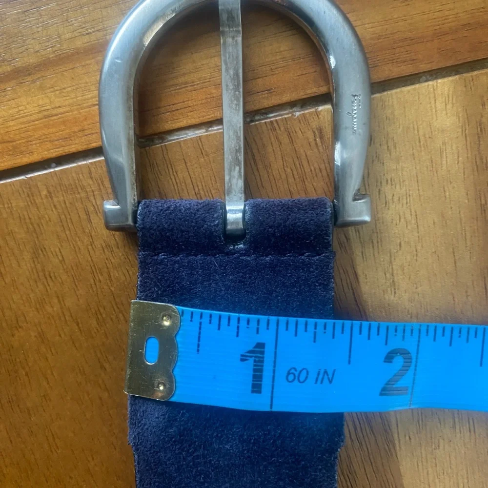 Salvatore Ferragamo Navy Blue Suede Belt Classic Design